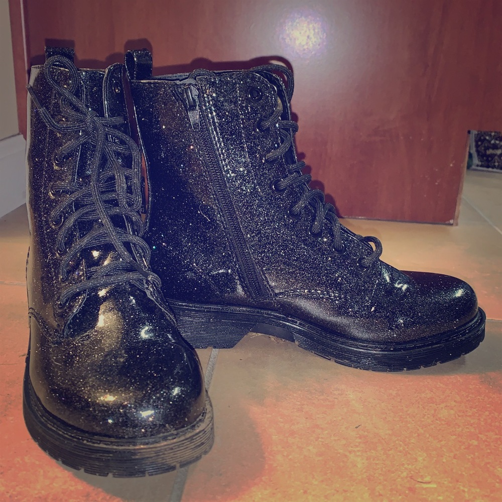 Black, sparkly combat boots